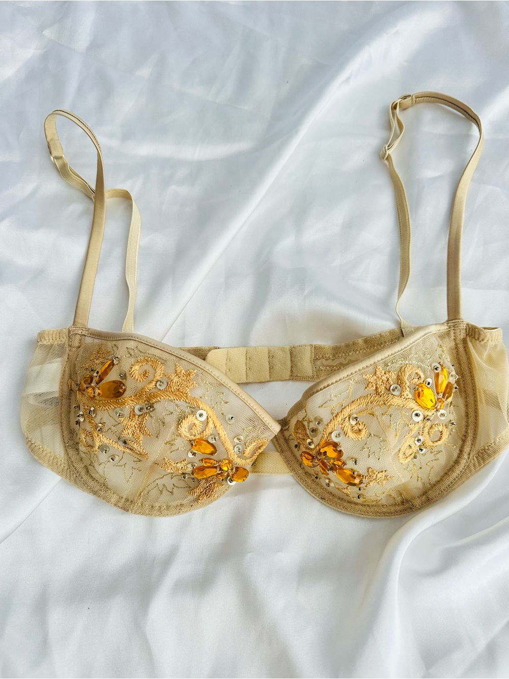 La Perla Sheer Embroidered crystals  Balconette Bra - Gold #152 - Picture 12 of 15